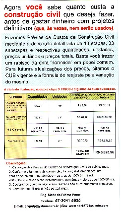 Foto 1 - Nbr 12721 / 2006 - oramento p/ financiamento